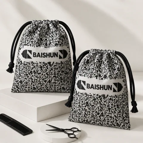Grey Cotton Drawstring Pouch