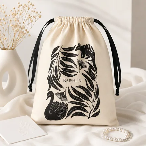 Sage Cotton Drawstring Pouch