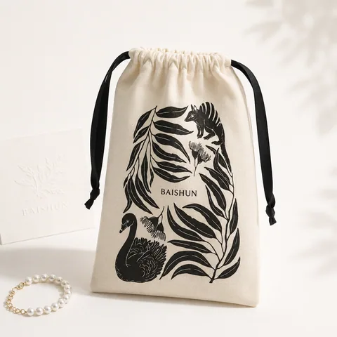 Sage Cotton Drawstring Pouch