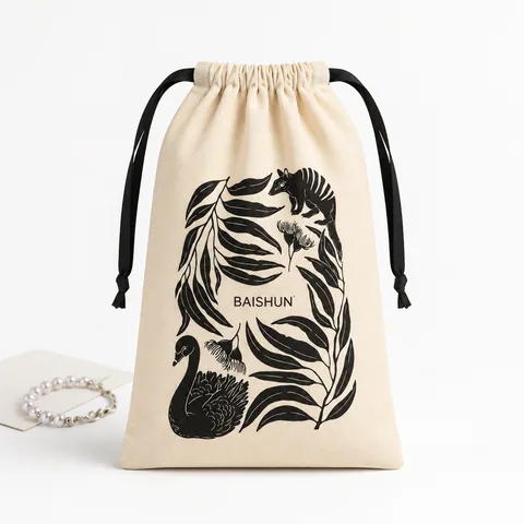 Sage Cotton Drawstring Pouch