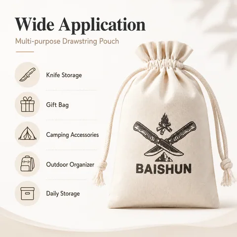 Beige Cotton Drawstring Pouch