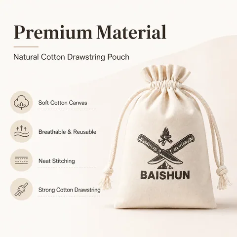 Beige Cotton Drawstring Pouch