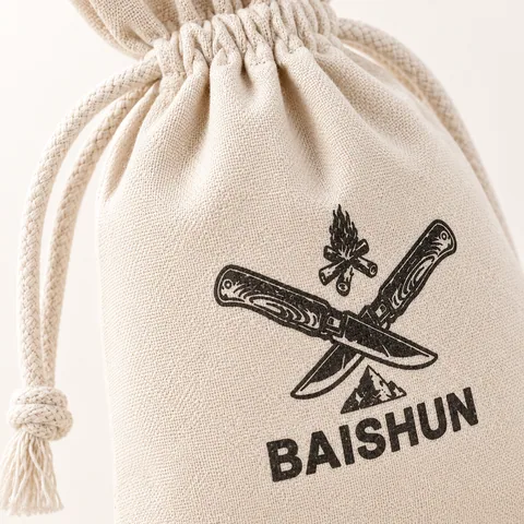 Beige Cotton Drawstring Pouch