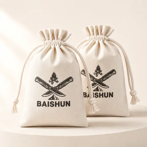 Beige Cotton Drawstring Pouch