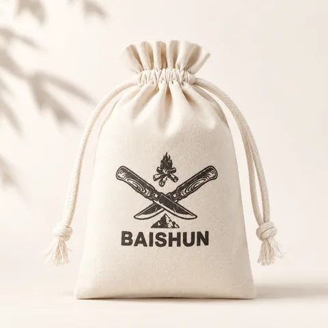 Beige Cotton Drawstring Pouch