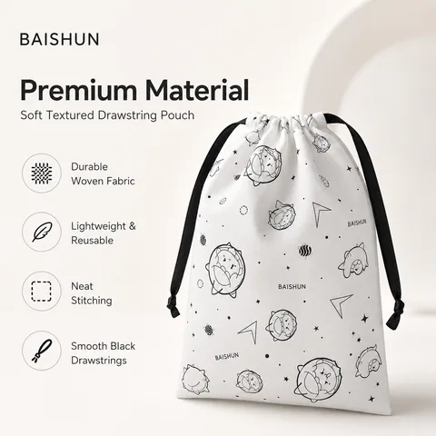 Beige Cotton Drawstring Pouch