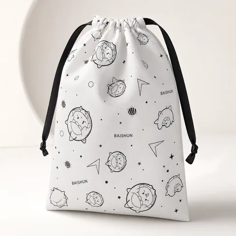 Beige Cotton Drawstring Pouch