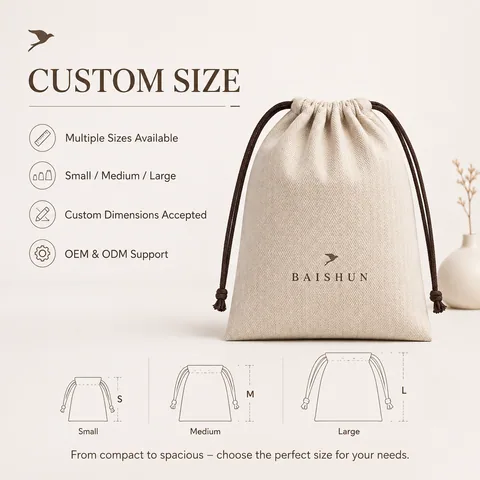 Beige Cotton Drawstring Pouch