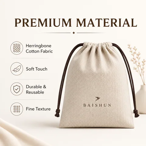 Beige Cotton Drawstring Pouch