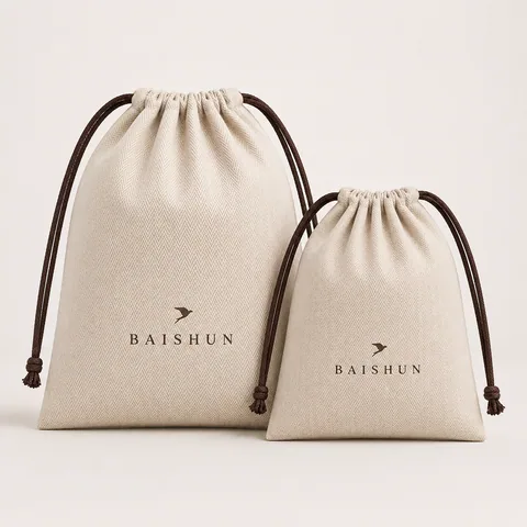 Beige Cotton Drawstring Pouch