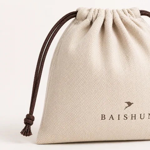 Beige Cotton Drawstring Pouch
