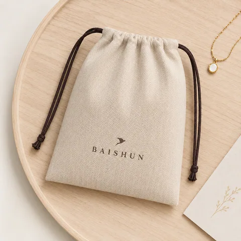Beige Cotton Drawstring Pouch