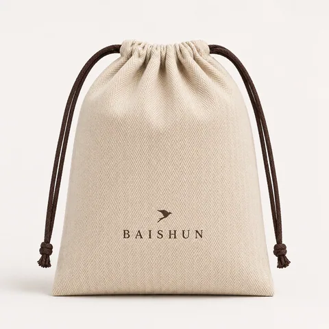 Beige Cotton Drawstring Pouch