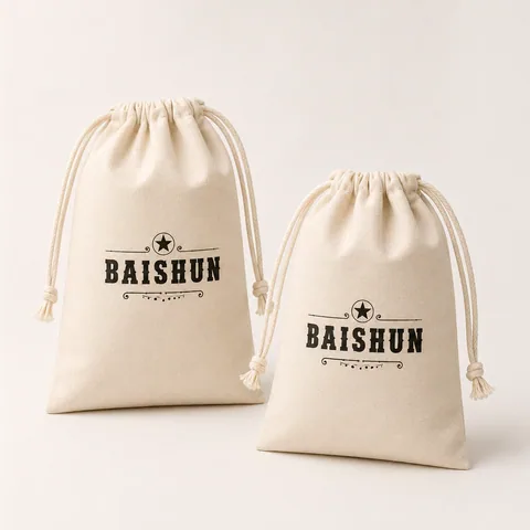 Beige Cotton Drawstring Pouch