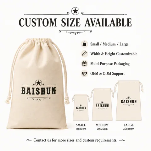 Beige Cotton Drawstring Pouch