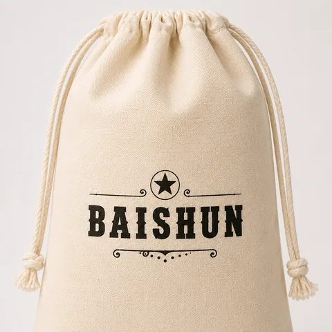 Beige Cotton Drawstring Pouch