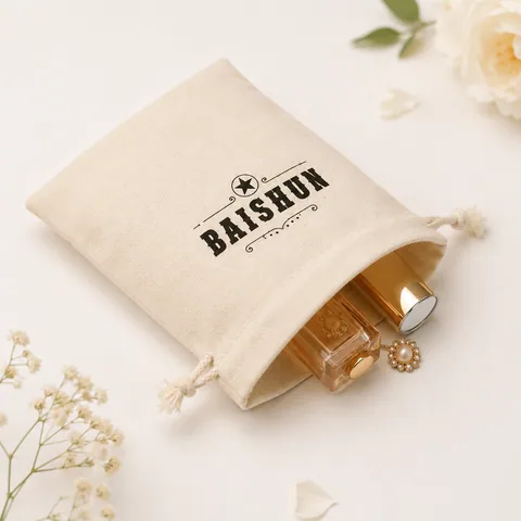 Beige Cotton Drawstring Pouch