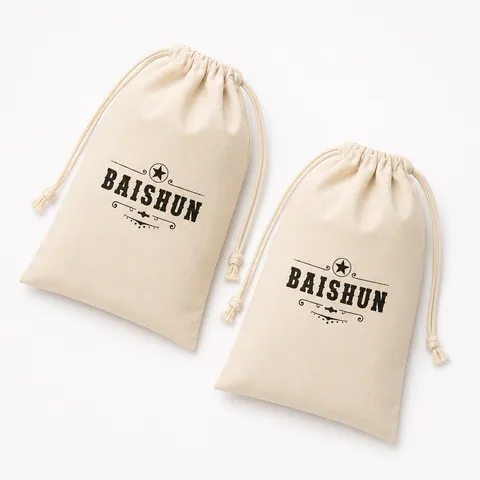 Beige Cotton Drawstring Pouch