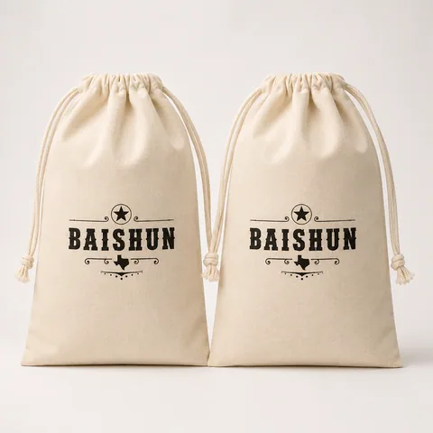 Beige Cotton Drawstring Pouch