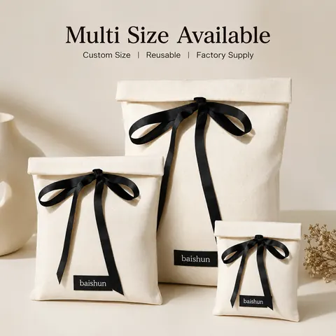 Canvas-Look Black Ribbon Envelope Pouch — product gallery view