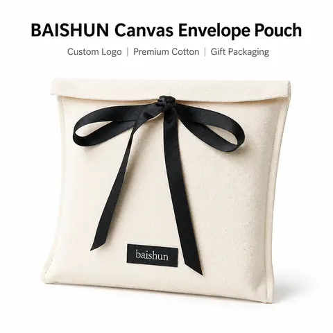 Canvas-Look Black Ribbon Envelope Pouch — product gallery view
