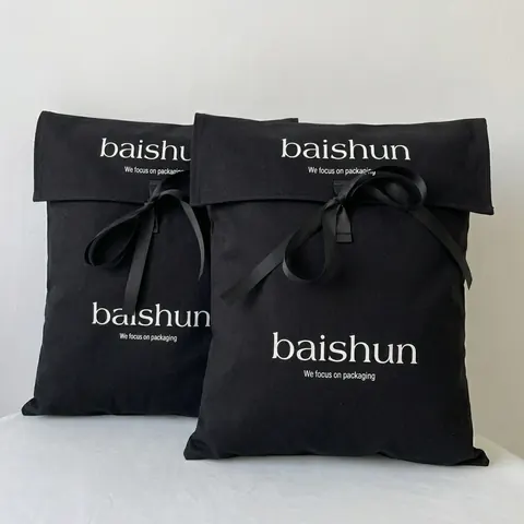 Black Satin-Look Ribbon Envelope Pouch