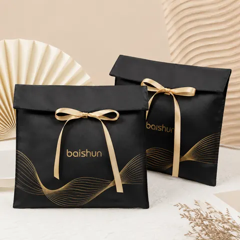 Black Satin-Look Ribbon Envelope Pouch — product gallery view