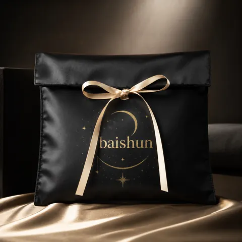 Black Satin-Look Ribbon Envelope Pouch — product gallery view