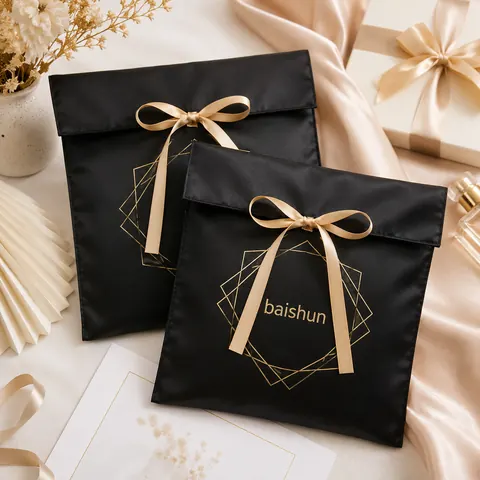Black Satin-Look Ribbon Envelope Pouch — product gallery view
