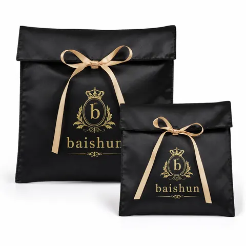 Black Satin-Look Ribbon Envelope Pouch — product gallery view