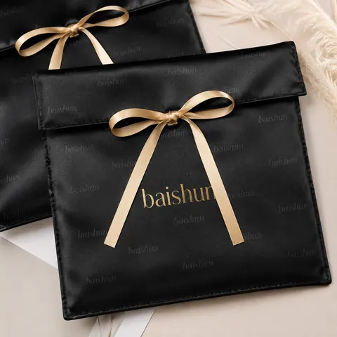 Black Satin-Look Ribbon Envelope Pouch — product gallery view