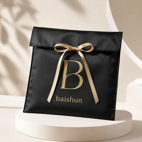 Black Satin-Look Ribbon Envelope Pouch — product gallery view