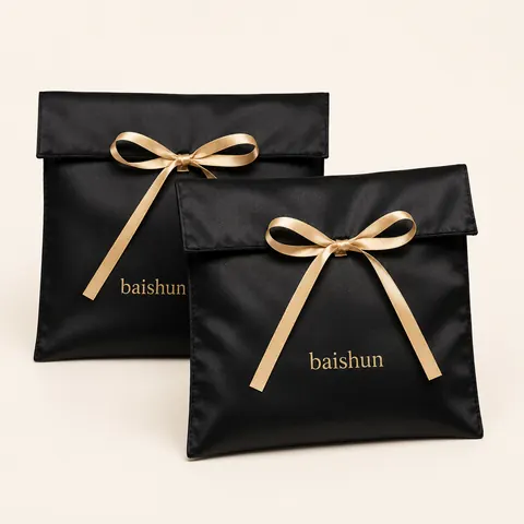 Black Satin-Look Ribbon Envelope Pouch — product gallery view
