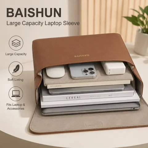 Leather-Look Fold-Over Laptop Sleeve