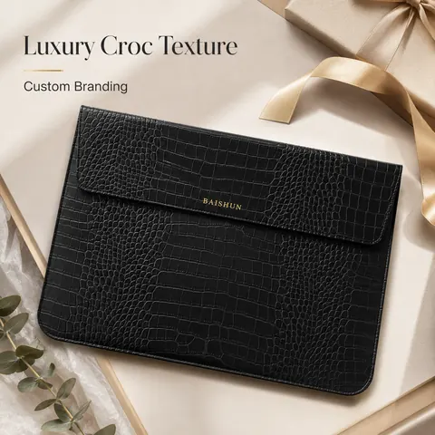 Leather-Look Fold-Over Laptop Sleeve — product gallery view