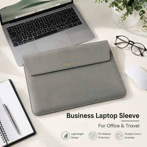 Leather-Look Fold-Over Laptop Sleeve — product gallery view