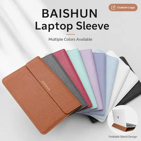 Leather-Look Fold-Over Laptop Sleeve — product gallery view