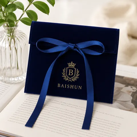 Blue Velvet-Look Ribbon Jewelry Envelope Pouch — product gallery view