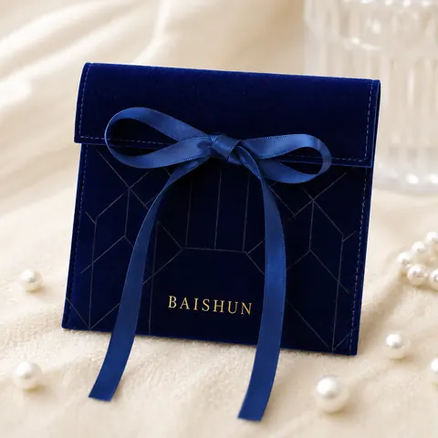 Blue Velvet-Look Ribbon Jewelry Envelope Pouch — product gallery view