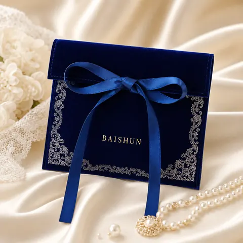 Blue Velvet-Look Ribbon Jewelry Envelope Pouch — product gallery view