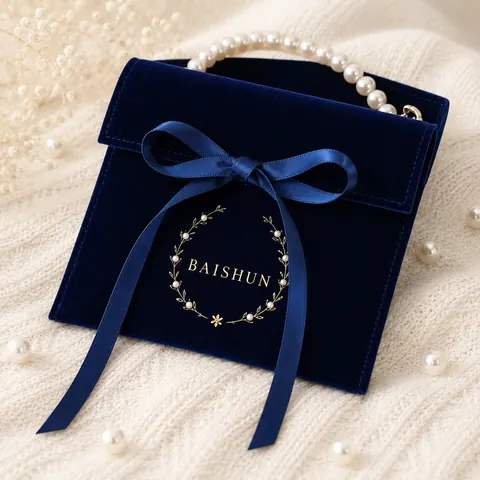 Blue Velvet-Look Ribbon Jewelry Envelope Pouch — product gallery view