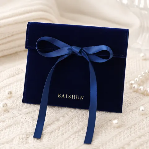 Blue Velvet-Look Ribbon Jewelry Envelope Pouch — product gallery view