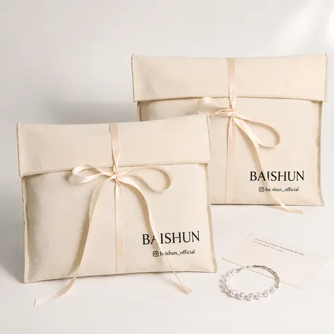 Natural Fabric Slim-Ribbon Envelope Pouch