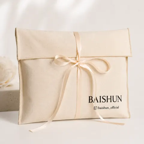 Natural Fabric Slim-Ribbon Envelope Pouch — product gallery view