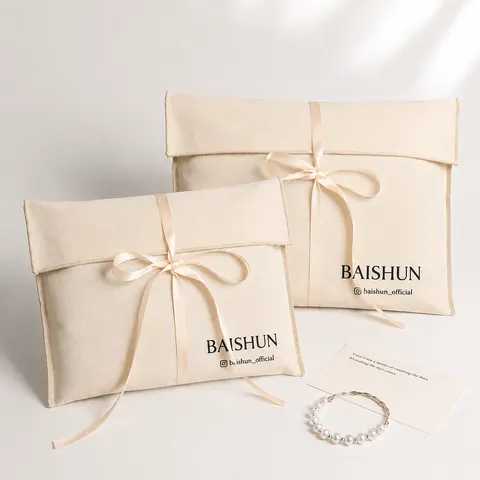 Natural Fabric Slim-Ribbon Envelope Pouch — product gallery view