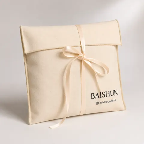 Natural Fabric Slim-Ribbon Envelope Pouch — product gallery view