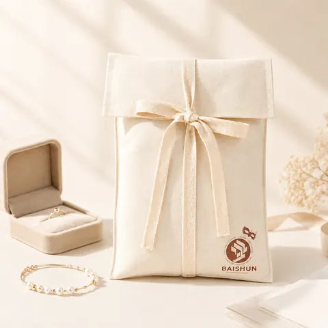 Natural Fabric Slim-Ribbon Envelope Pouch — product gallery view
