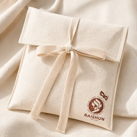 Natural Fabric Slim-Ribbon Envelope Pouch — product gallery view