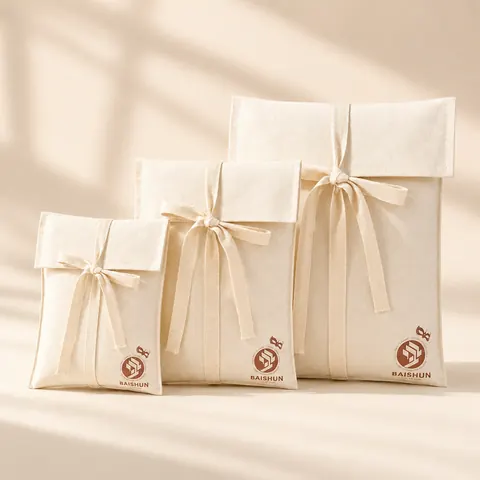Natural Fabric Slim-Ribbon Envelope Pouch — product gallery view