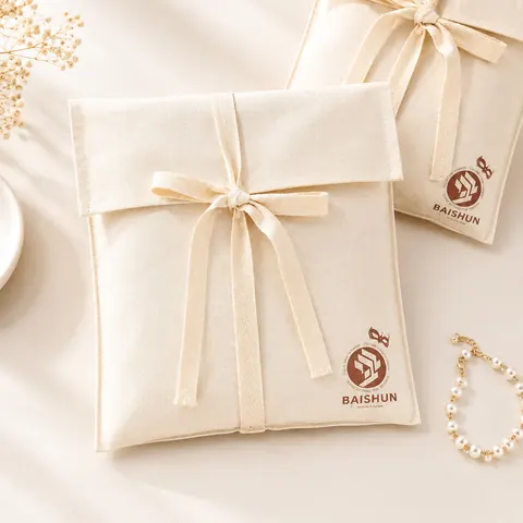 Natural Fabric Slim-Ribbon Envelope Pouch — product gallery view